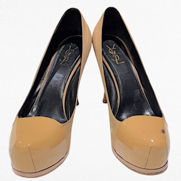 Yves Saint Laurent Patent Leather and Suede Tribtoo Pumps Nude/Camel Size EU 42 - Picture 2 of 14